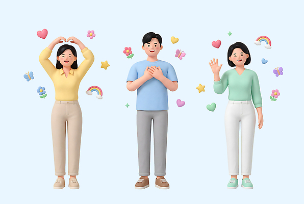 PSD 편집이미지 손 행복 감정 포즈 모션 표정 사랑 미소 사람 친구 다양 하트 인사 편집3D 모양 다수 관계 신체부위 3D 예절 파일형식