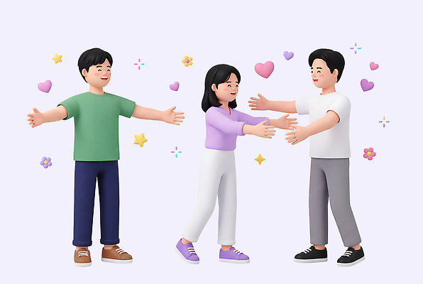 PSD 편집이미지 별 모션 포옹 표정 사랑 사람 친구 우정 기쁨 다양 하트 상호작용 편집3D 자연요소 모양 감정 다수 관계 안기 3D 파일형식