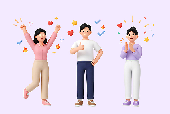 PSD 편집이미지 행복 포즈 응원 모션 웃음 사람 친구 기쁨 다양 즐거움 긍정 편집3D 감정 다수 컨셉 관계 표정 3D 파일형식 디지털합성