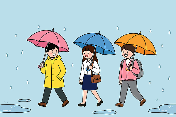 여자 남자 도로 가방 일러스트 우산 날씨 대화 물 친구 걷기 비 즐거움 웅덩이 국내일러스트 AI파일 자연요소 잡화 감정 길 관계 교통시설 모션 말하기 사람 파일형식 벡터
