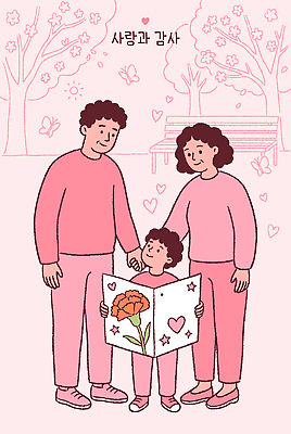 식물 공공시설 꽃 감정 컨셉 가족 관계 5월 파일형식 벡터 부모 자녀 사랑 감사 공원 나무 교감 행복 소통 마음 그림 일러스트 국내일러스트 AI파일 선물 카네이션 가정의달