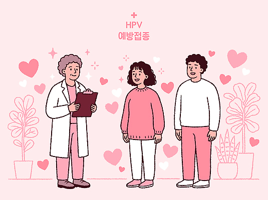 분홍색 일러스트 의학 건강 병원 설명 사람 치료 환자 의사 정보 질병 상담 예방 소통 예방접종 국내일러스트 HPV AI파일 컬러 컨셉 모션 의료진 바이러스 접종 파일형식 벡터
