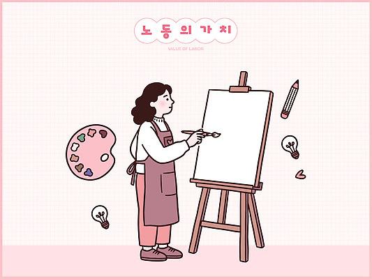 디자인 여자 예술 일러스트 전구 노동자 아이디어 기술 물감 작업 그리기 이젤 그림 캔버스 가치 창의성 창작 국내일러스트 AI파일 직업 컨셉 모션 사람 미술도구 파일형식 벡터 오브젝트