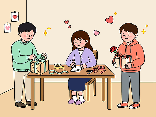 꽃 리본 일러스트 포장 가위 선물 친구 방 모임 작업 메시지 어버이날 즐거움 테이프 국내일러스트 AI파일 식물 기념일 감정 관계 문구용품 파일형식 벡터 이벤트 오브젝트