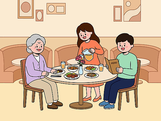 할머니 음료 어린이 음식 일러스트 가족 탁자 엄마 따뜻함 대화 요리 식당 식사 카페 어버이날 즐거움 메뉴 국내일러스트 AI파일 여자 기념일 노년 감정 가구 관계 말하기 사람 상점 파일형식 벡터 생활용품 모션 이벤트 성인 오브젝트