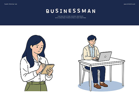 직업 컨셉 회사 비즈니스 사람 전자제품 사무용품 작업 파일형식 벡터 사무실 남자 여자 컴퓨터 메모지 집중 업무 직장 직장인 계획 AI파일 국내일러스트 일러스트