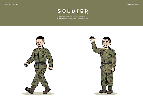 남자 일러스트 군대 두명 걷기 군인 인사 군복 그림 전투복 국내일러스트 AI파일 직업 유니폼 모션 사람 예절 국군 파일형식 벡터