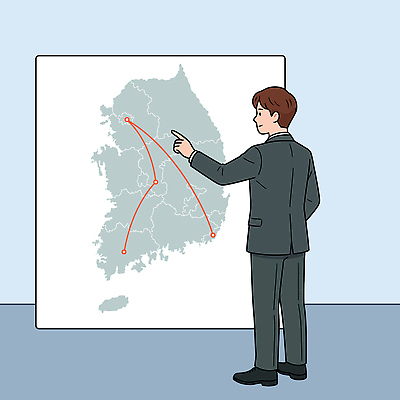 남자 이동 지도 일러스트 회사 비즈니스 회의 한국 정장 정보 가리킴 도시 발표 계획 연결 분석 지역 경로 지리 국내일러스트 AI파일 옷 아시아 컨셉 사람 손짓 파일형식 벡터