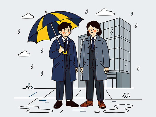 옷 남자 일러스트 우산 날씨 거리 바닥 건물 외투 회색 젖음 도시 비 준비 장마 스타일 국내일러스트 AI파일 자연요소 건축물 컬러 상의 사람 파일형식 벡터