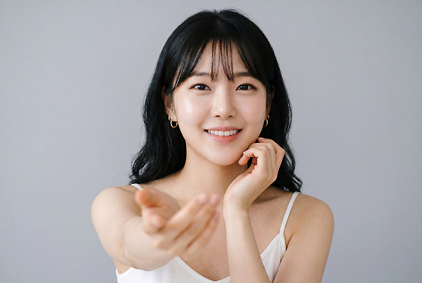 JPG 편집이미지 손 여자 얼굴 포즈 실내 미소 웃음 사람 손짓 의료성형뷰티 편집실사 AI인물포토 AI콘텐츠 모션 표정 내부 신체부위 CG 파일형식 AI포토