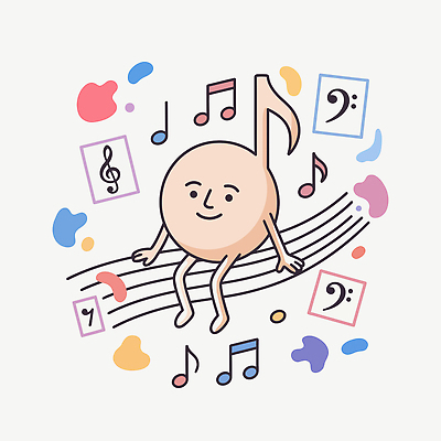 캐릭터 기호 디자인 예술 음악 음표 일러스트 소리 즐거움 멜로디 상상력 창의성 국내일러스트 AI파일 문자 감정 문화예술 파일형식 벡터
