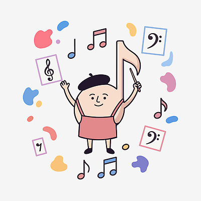 캐릭터 디자인 예술 음악 음표 일러스트 상상 기쁨 창의성 창작 국내일러스트 AI파일 기호 감정 문화예술 파일형식 벡터