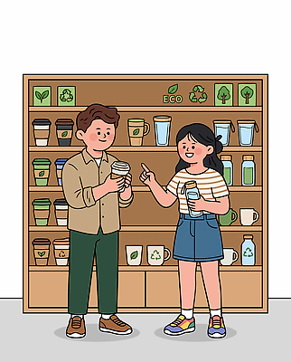 디자인 커피 음료 일러스트 이야기 대화 웃음 사람 컵 친구 환경 카페 즐거움 친환경 텀블러 국내일러스트 AI파일 식기 감정 관계 표정 말하기 상점 파일형식 벡터