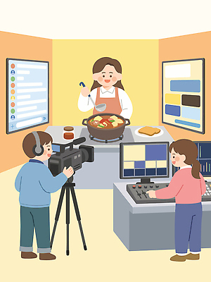 편집 음식 일러스트 스튜디오 기술 요리 카메라 촬영 장비 사회자 준비 만들기 방송 보양식 내용 프로그램 국내일러스트 AI파일 직업 모션 전자제품 몸보신 파일형식 벡터 보신