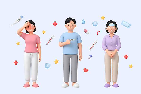 감정 의학 사람 3D 의료진 질병 온도계 파일형식 열 건강 문제 세명 고통 증상 체온계 약 도구 치료 감기 기침 의사 병원 스트레스 PSD 편집3D 편집이미지