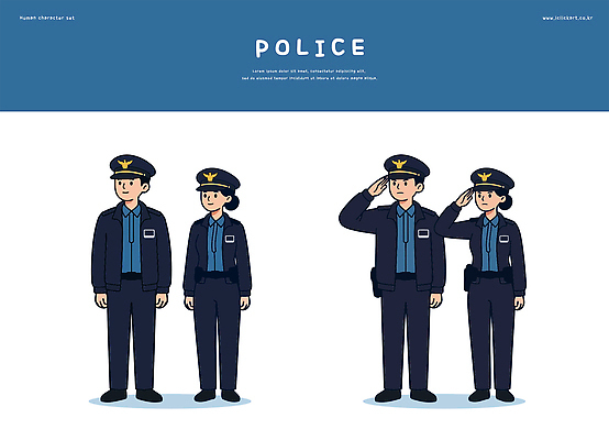 직업 여자 남자 포즈 유니폼 일러스트 경비 안전 작업 경찰 보호 경례 규율 역할 형사 국내일러스트 AI파일 옷 컨셉 사람 인사 파일형식 벡터 예절
