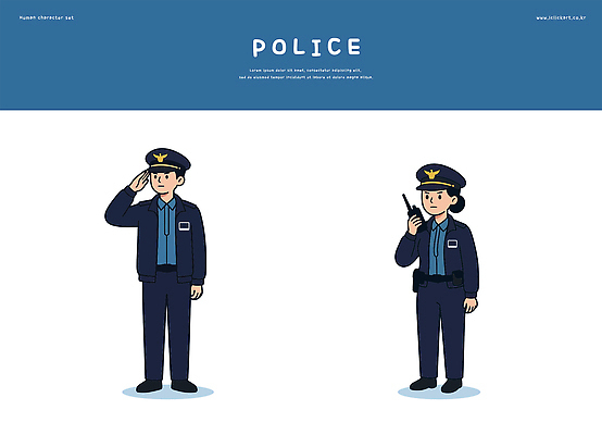 캐릭터 여자 남자 일러스트 협력 경비 안전 사람 인사 업무 경찰 소통 무전 형사 국내일러스트 AI파일 직업 컨셉 통신 예절 작업 보호 파일형식 벡터