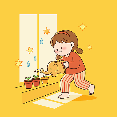 식물 화초 일러스트 자연 소녀 물 노란색 물뿌리개 관찰 창가 물주기 국내일러스트 AI파일 자연요소 여자 어린이 컬러 창문 모션 생태계 파일형식 벡터 사람