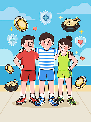 바다 일러스트 협력 건강 웃음 야외 여름 친구 동료 보양식 면역력 국내일러스트 AI파일 계절 음식 관계 표정 몸보신 파일형식 벡터 보신