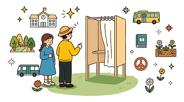 학생 여학생 교육 꽃 남학생 일러스트 학교 버스 평화 투표 동료 정치 투표소 국내일러스트 AI파일 식물 여자 남자 육상교통 컨셉 관계 대중교통 선거 파일형식 벡터 교통수단 사람 민주주의 교통