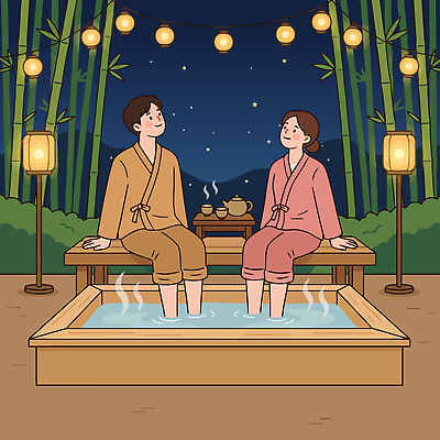 공원 일러스트 자연 휴식 조명 따뜻함 사람 야외 두명 분위기 저녁 수증기 대나무 국내일러스트 AI파일 나무 공공시설 컨셉 밤 야간 생태계 파일형식 벡터 자연요소 식물 시설