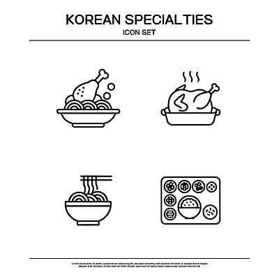 그릇 접시 한식 일러스트 한국 요리 식사 닭고기 전통음식 국수 특산물 레시피 먹거리 국내일러스트 AI파일 전통 식기 아시아 음식 육류 면류 파일형식 벡터 나라 식재료