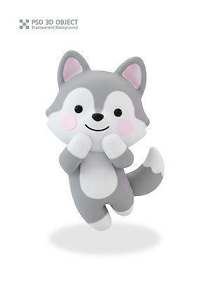 PSD 동물 편집이미지 3D캐릭터 귀여움 점프 회색 즐거움 늑대 편집3D 캐릭터 감정 컬러 컨셉 포유류 모션 3D 파일형식