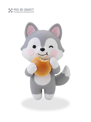 PSD 편집이미지 캐릭터 빵 3D캐릭터 웃음 3D 귀여움 먹기 늑대 편집3D 음식 컨셉 포유류 모션 표정 디지털합성 파일형식