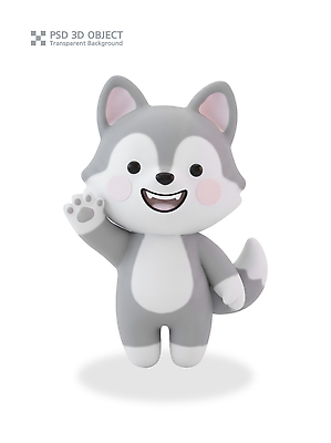PSD 동물 편집이미지 캐릭터 3D캐릭터 3D 손들기 귀여움 늑대 마스코트 편집3D 컨셉 포유류 모션 디지털합성 파일형식