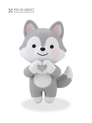 PSD 편집이미지 캐릭터 3D캐릭터 귀여움 회색 하트 마음 늑대 편집3D 모양 컬러 컨셉 포유류 3D 파일형식