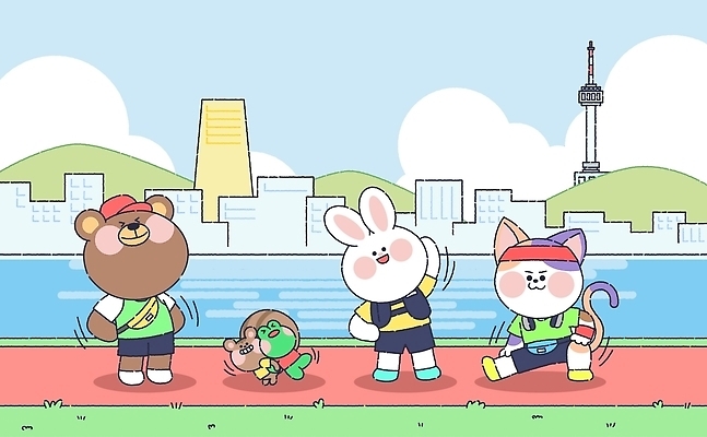 동물 공공시설 감정 포유류 관계 모션 서울 건강 반려동물 운동 도시 랜드마크 파일형식 벡터 준비 러닝 달리기 한강 남산 스트레칭 캐릭터 공원 도심 곰 토끼 고양이 즐거움 친구 체육 국내일러스트 AI파일 일러스트