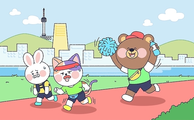 동물 공공시설 감정 컨셉 포유류 관계 모션 건강 라이프 반려동물 남산 파일형식 벡터 피곤 러닝 운동 친구 공원 남산타워 달리기 고양이 토끼 곰 응원 일상 즐거움 도시 국내일러스트 AI파일 일러스트