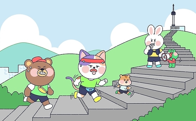 동물 직업 옷 포유류 관계 모션 서울 건강 양서류 반려동물 설치류 랜드마크 파일형식 벡터 다람쥐 개구리 토끼 곰 고양이 감독 오르기 러닝 남산 운동 캐릭터 산 계단 친구 운동복 그룹 국내일러스트 AI파일 일러스트