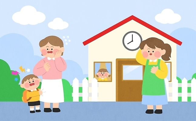 주간 교육 감정 어린이 컨셉 가족 말하기 사람 교사 파일형식 벡터 등원 유치원선생님 유치원생 남자 여자 거절 고집 유치원 엄마 대화 걱정 표정 혼란 아침 육아 국내일러스트 AI파일 일러스트 성장