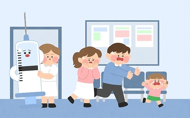 감정 컨셉 의학 가족 관계 의료기기 모션 표정 병원 사람 의료진 파일형식 벡터 추적 남자 여자 간호사 탈출 주사기 어린이 부모 무서움 반응 엄마 아빠 소아과 건강 방문 놀람 국내일러스트 AI파일 일러스트 성장 육아