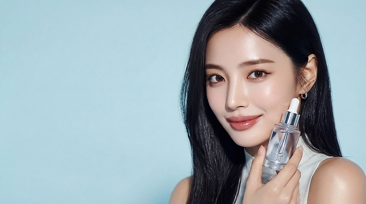 JPG 모델 편집이미지 여자 얼굴 포즈 한명 미소 화장 화장품 상품 피부관리 스킨케어 의료성형뷰티 스타일 세럼 편집실사 AI인물포토 AI콘텐츠 1 표정 사람 신체부위 뷰티 CG 파일형식 AI포토