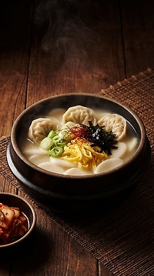 JPG 편집이미지 한식 식탁 반찬 김치 요리 계란 식사 전통음식 만두 파 떡만두국 편집실사 AI포토 AI콘텐츠 전통 음식 채소 탁자 알 CG 만두국 파일형식 가구 생활용품 오브젝트