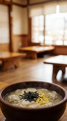 JPG 편집이미지 전통 창 한식 음식 탁자 내부 햇빛 식당 식사 떡국 고기만두 떡만두국 편집실사 AI포토 AI콘텐츠 가구 빛 상점 전통음식 CG 만두 만두국 파일형식 생활용품 오브젝트
