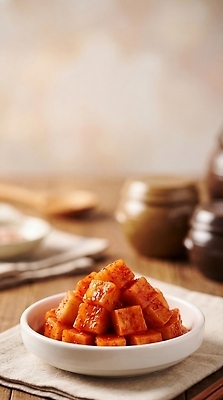 JPG 편집이미지 한국전통 전통 한식 식재료 반찬 양념 깍두기 편집실사 AI포토 AI콘텐츠 음식 김치 한국 CG 파일형식 아시아 나라