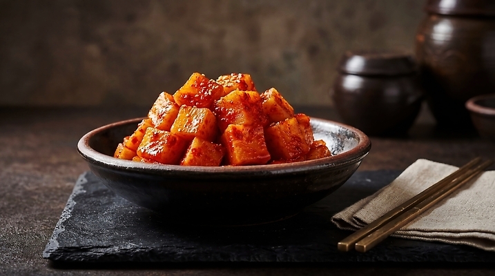 JPG 편집이미지 그릇 한식 젓가락 반찬 한국 깍두기 매움 무침 편집실사 AI포토 AI콘텐츠 식기 아시아 음식 김치 수저 맛 CG 파일형식 나라 컨셉