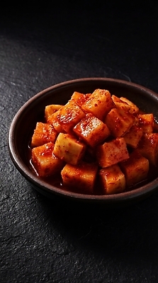 JPG 편집이미지 그릇 한식 재료 반찬 한국 양념 맛 깍두기 매움 발효 편집실사 AI포토 AI콘텐츠 식기 아시아 음식 컨셉 김치 CG 파일형식 나라