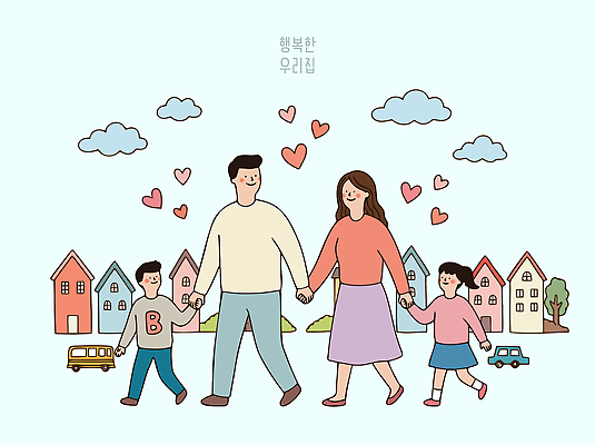 손 여자 남자 행복 어린이 일러스트 가족 엄마 주택 사랑 성인 부모 걷기 마을 자녀 아빠 자매 형제 국내일러스트 AI파일 감정 관계 모션 사람 건물 신체부위 파일형식 벡터
