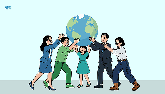 지구 일러스트 협력 함께함 들기 여러명 힘 도움 노력 공동체 참여 국내일러스트 AI파일 다수 컨셉 모션 사람 파일형식 벡터