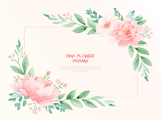 PSD 디자인 꽃 분홍색 백그라운드 잎 일러스트 수채화 프레임 장식 초대장 꽃프레임 국내일러스트 식물 컬러 카드_감사 파일형식