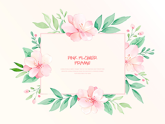 PSD 식물 디자인 꽃 분홍색 잎 일러스트 수채화 프레임 장식 꽃프레임 국내일러스트 컬러 파일형식