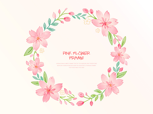 PSD 디자인 꽃 분홍색 백그라운드 잎 일러스트 수채화 프레임 장식 원형프레임 꽃프레임 국내일러스트 식물 컬러 원형 파일형식 도형