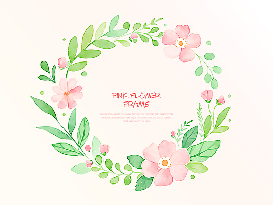 PSD 디자인 꽃잎 꽃 분홍색 백그라운드 잎 일러스트 수채화 프레임 장식 원형프레임 꽃프레임 국내일러스트 식물 컬러 원형 파일형식