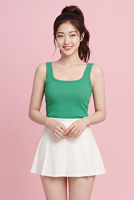 JPG 모델 편집이미지 여자 패션 분홍색 포즈 미소 성인 초록색 치마 촬영 의료성형뷰티 스타일 편집실사 AI인물포토 AI콘텐츠 컬러 하의 표정 사람 CG 파일형식 AI포토 옷
