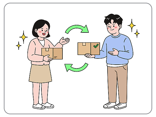여자 남자 일러스트 일상 상자 거래 도움 상품 오브젝트 전달 소통 질의응답 국내일러스트 AI파일 컨셉 사람 라이프 파일형식 벡터