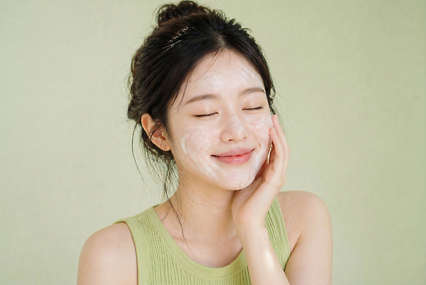 JPG 편집이미지 여자 얼굴 관리 미소 성인 초록색 뷰티 청결 화장품 촉촉함 세수 상품 피부 피부관리 스킨 스킨케어 의료성형뷰티 편집실사 AI인물포토 AI콘텐츠 컬러 표정 사람 신체부위 젖음 위생 CG 파일형식 AI포토